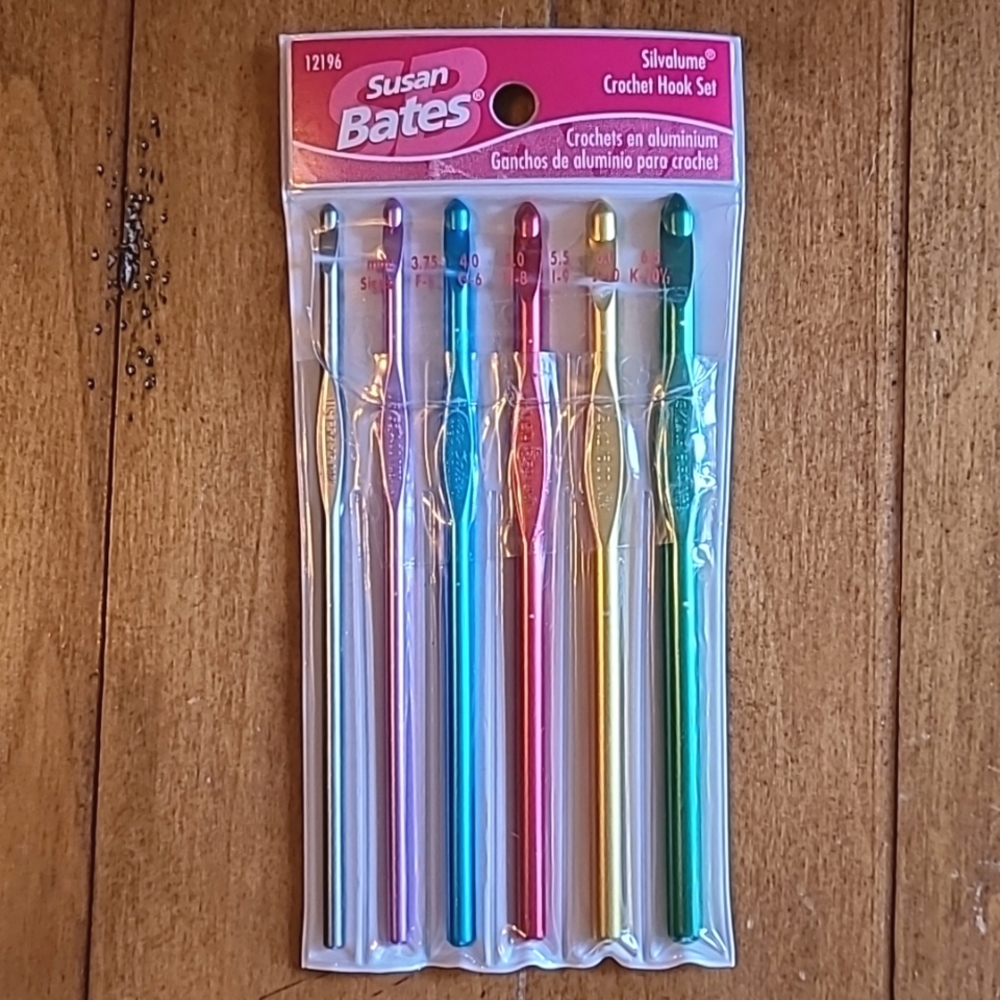Susan Bates package of 6 crochet hooks, size F through K.  NEW
